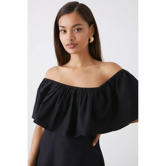 Brat Star Dresses & Skirts - 175. Brat Star Black Bodycon Mini Dress with Ruffled Neckline SEE MEASUREMENTS